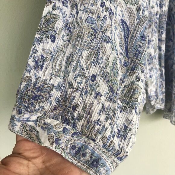 Anthropologie Pilcro Sidney Batwing Blouse XL Blue Paisley Peasant Boho Flowy - Picture 6 of 15